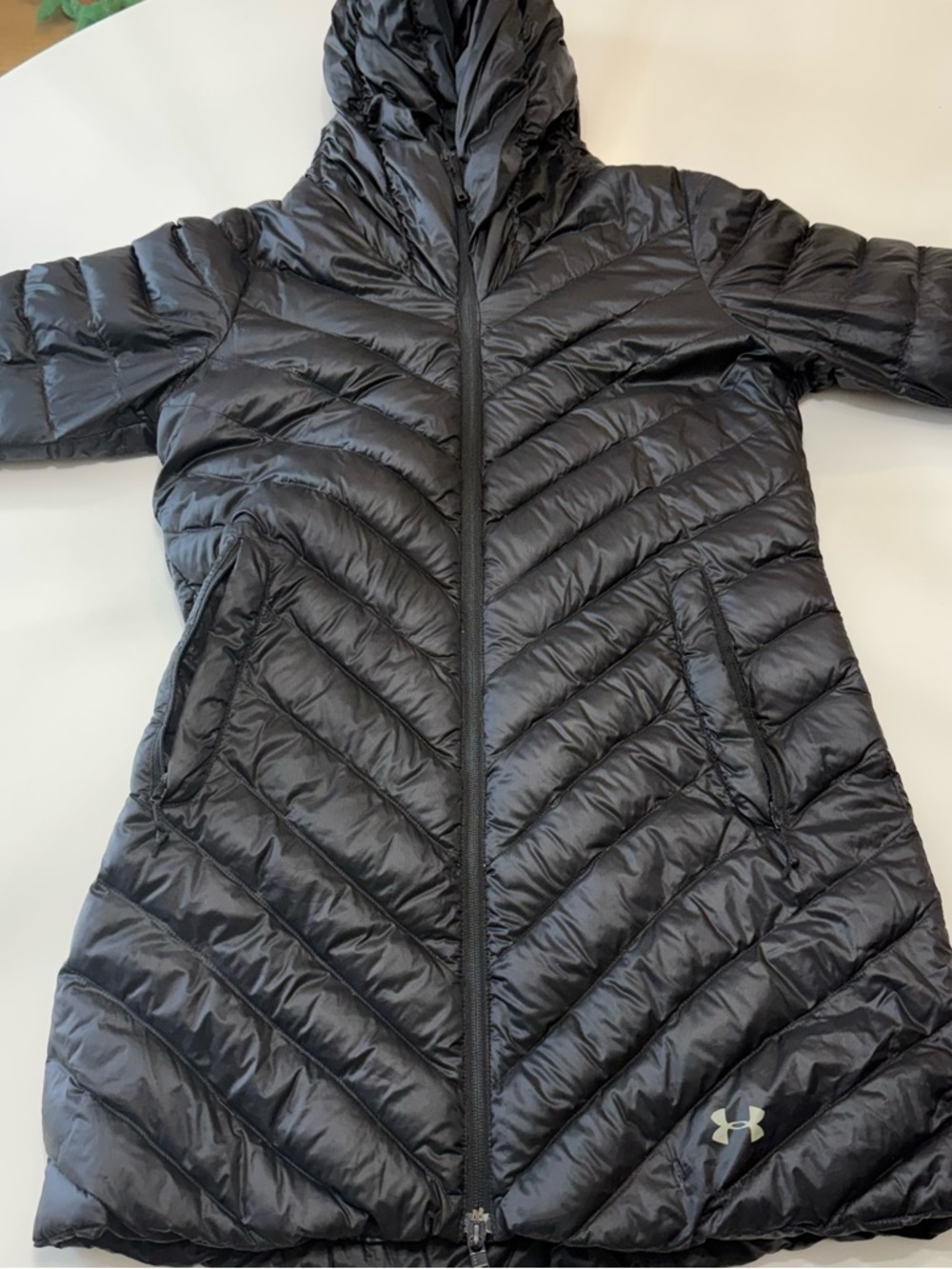 Under Armour Black Chevron Quilted Hooded Packable Puffer